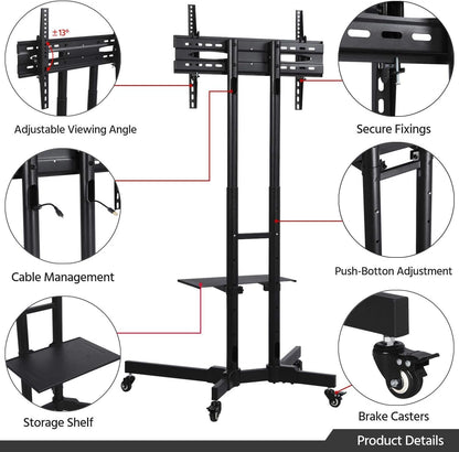 Mobile TV Stand with Wheels for 32-75 Inch LCD LED Screens Tvs, Height-Adjustable Rolling TV Cart Hold up to 110 Lbs, Trolley Floor Stand W/Tray, Max VESA 600X400Mm