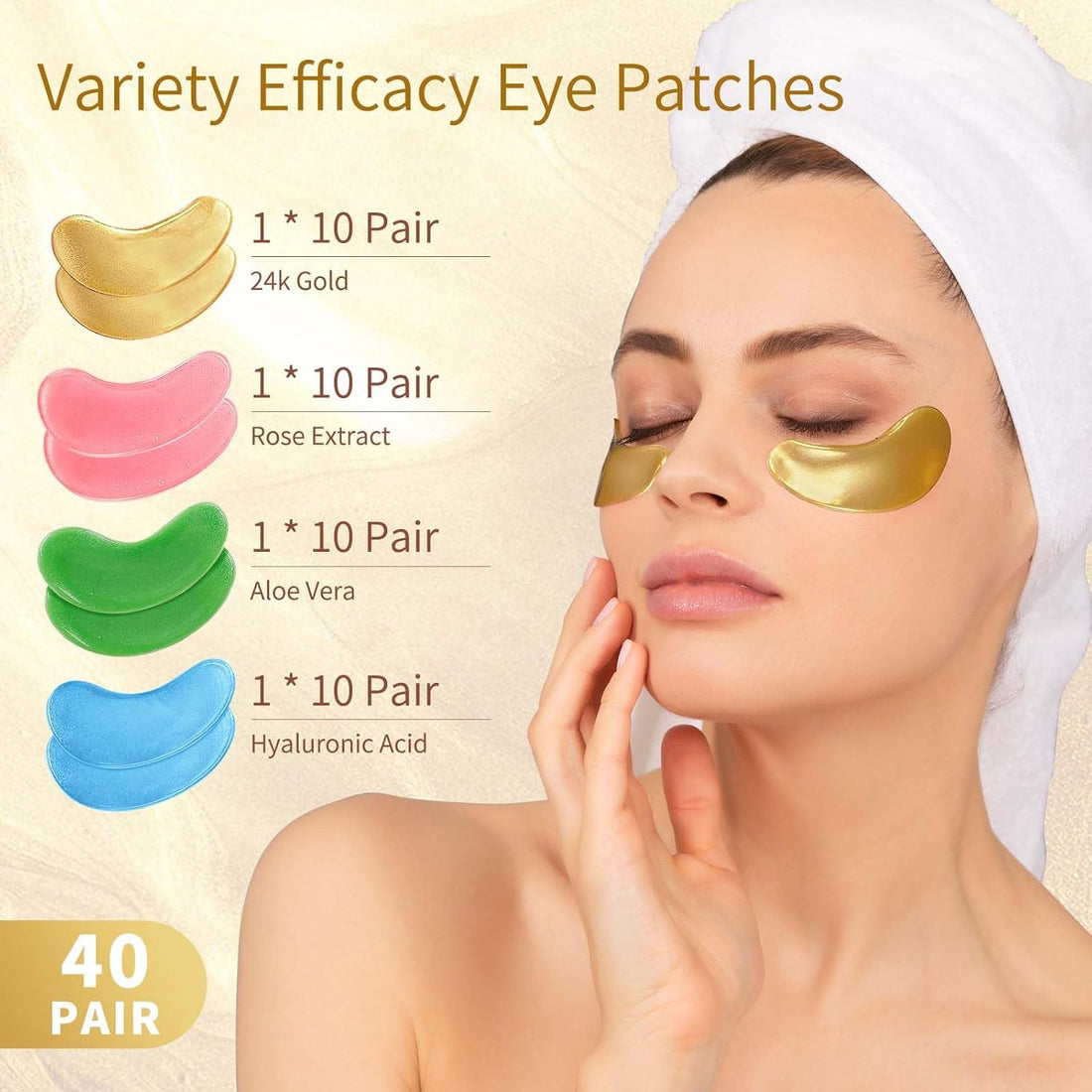 Under Eye Patches, 40 Pairs Eye Mask for Dark Circles, Puffy Eyes, Undereye Bags,Wrinkles,Eye Mask Patches with 24K Gold, Hyaluronic Acid,Rose &amp; Aloe Vera, Eye Treatment Skin Care for Men &amp; Women Gift