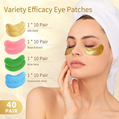 Under Eye Patches, 40 Pairs Eye Mask for Dark Circles, Puffy Eyes, Undereye Bags,Wrinkles,Eye Mask Patches with 24K Gold, Hyaluronic Acid,Rose &amp; Aloe Vera, Eye Treatment Skin Care for Men &amp; Women Gift