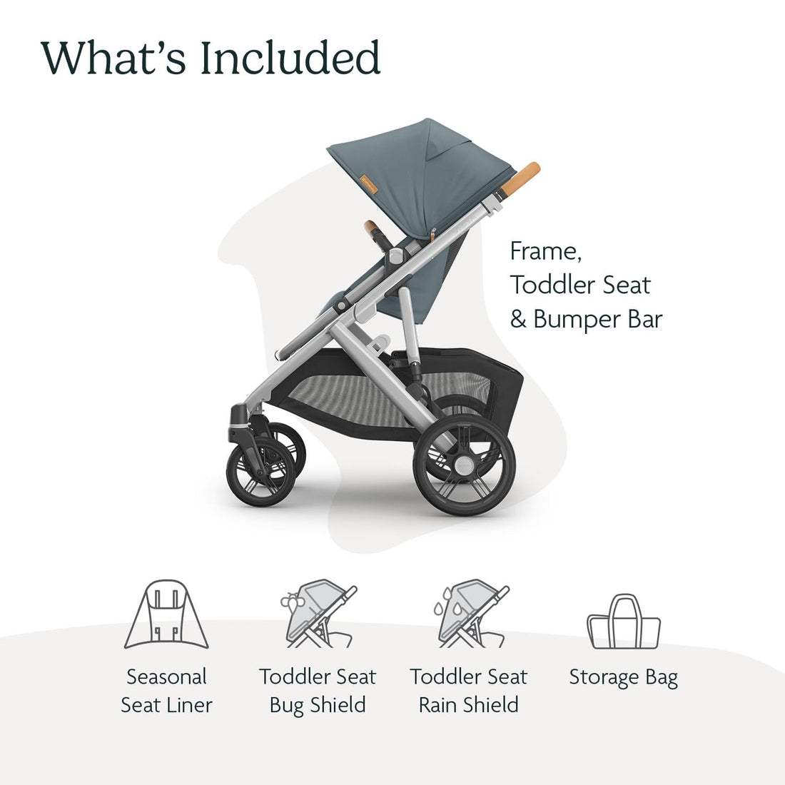 Vista V3 Stroller - Full-Size Single-To-Double Stroller System - Toddler Seat, Bug Shield, Rain Shield, and Storage Bag Included - Callum (Stone Blue/Silver Frame/Sand Leather)