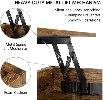 Rustic Coffee Table, Lift up Coffee Table with Hidden Storage, Living Room Center Tables with Lift Top for Office Reception Room