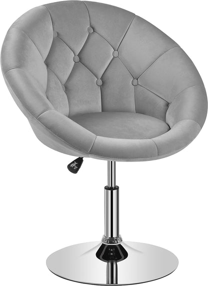 Living Room Vanity Chair Makeup Velvet round Tufted Back Swivel Accent with Chrome Frame Height Adjustable for Room, Bedroom, Pink