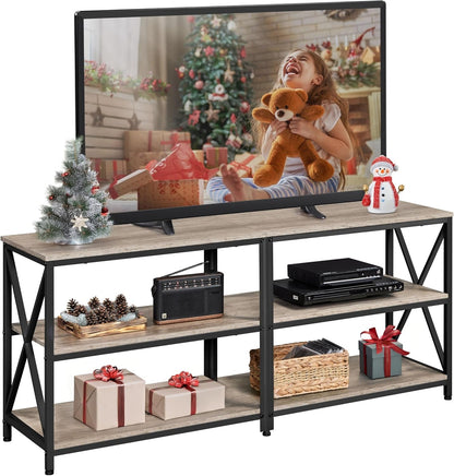 TV Stand for Tvs up to 70 Inches, Entertainment Center with 3-Tier Wooden Storage Shelves TV Console for Living Room, Rustic Brown