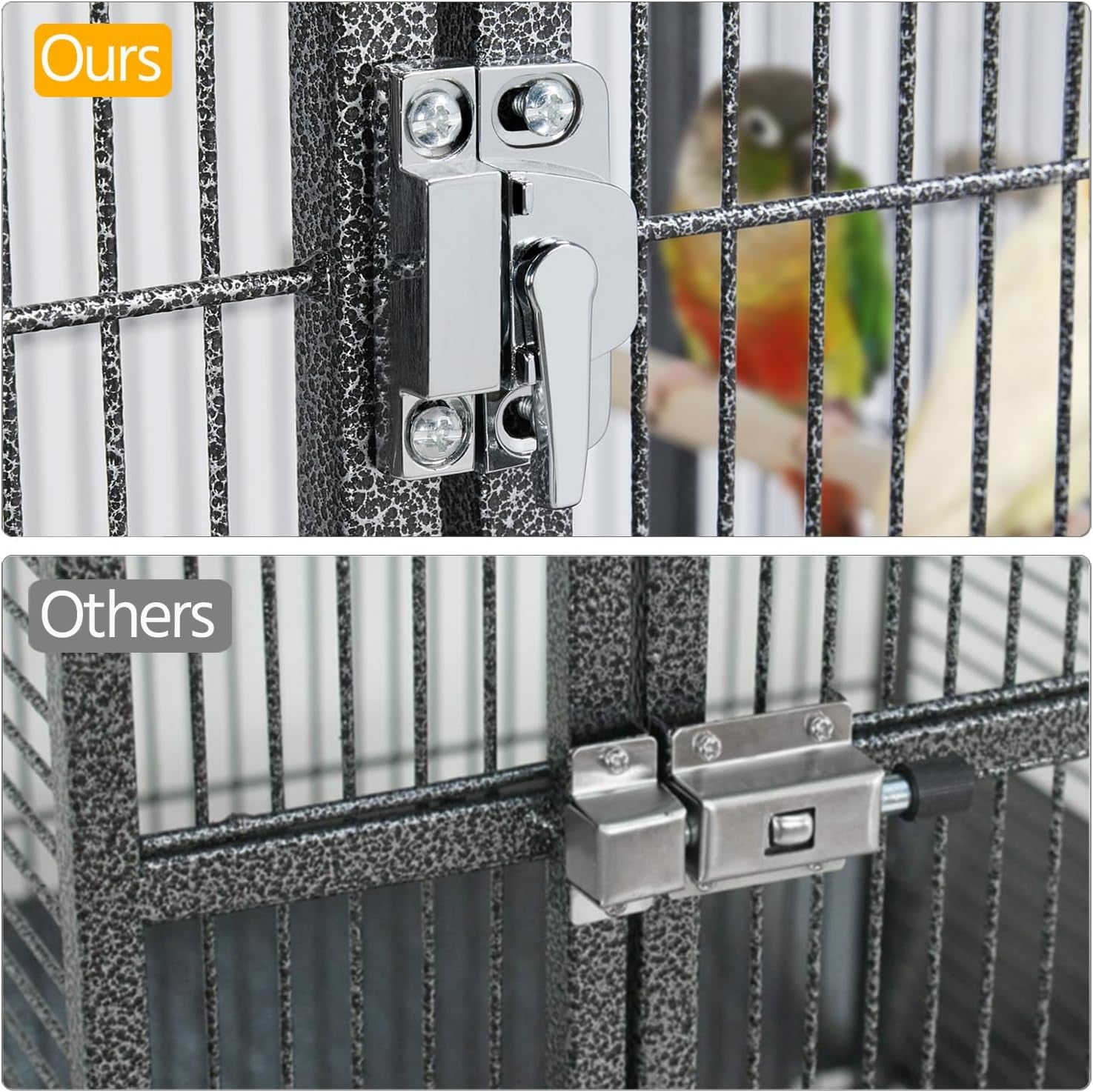 69-Inch Wrought Iron Rolling Large Parrot Bird Cage for African Grey Small Quaker Amazon Cockatiel Sun Parakeet Green Cheek Conure Dove Lovebird Budgie Play Top with Stand