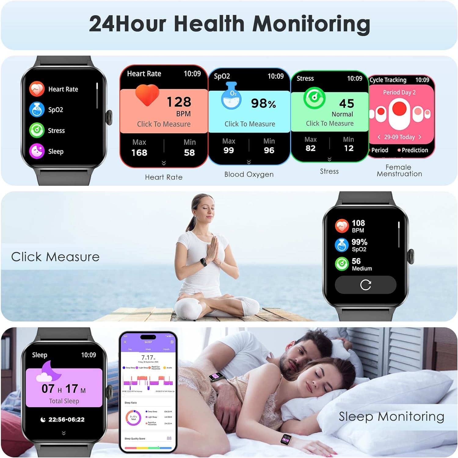 Fitness Tracker 2024 (Answer/Make Call),Smart Watch with 24/7 Heart Rate Blood Oxygen Monitor,Sleep Tracker,100+ Sports Modes,Pedometer,Ip68 Waterproof Activity Trackers for Android&amp;Iphone Women Men