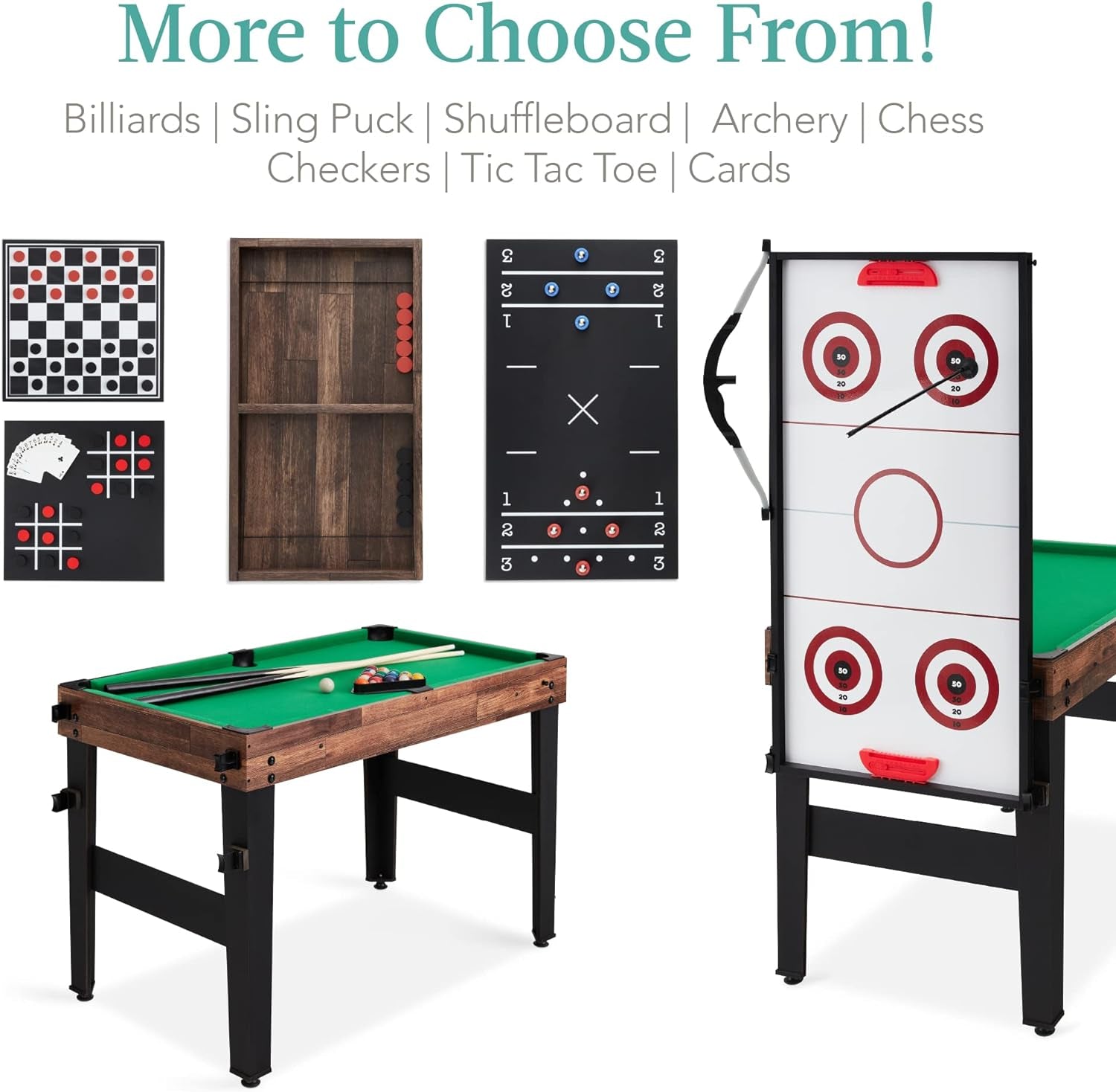 13-In-1 Combo Game Table Set for Home, Game Room, Friends &amp; Family W/Ping Pong, Foosball, Basketball, Air Hockey, Archery, Chess, Checkers, Shuffleboard, Bowling