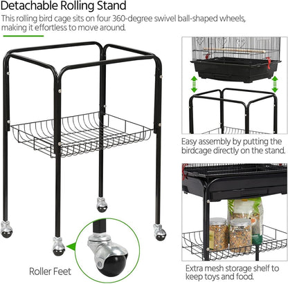 64-Inch Play Open Top Medium Small Bird Cage with Detachable Rolling Stand for Parrot Lovebirds Finches Canaries Parakeets Cockatiels Budgie Parrotlet Conures