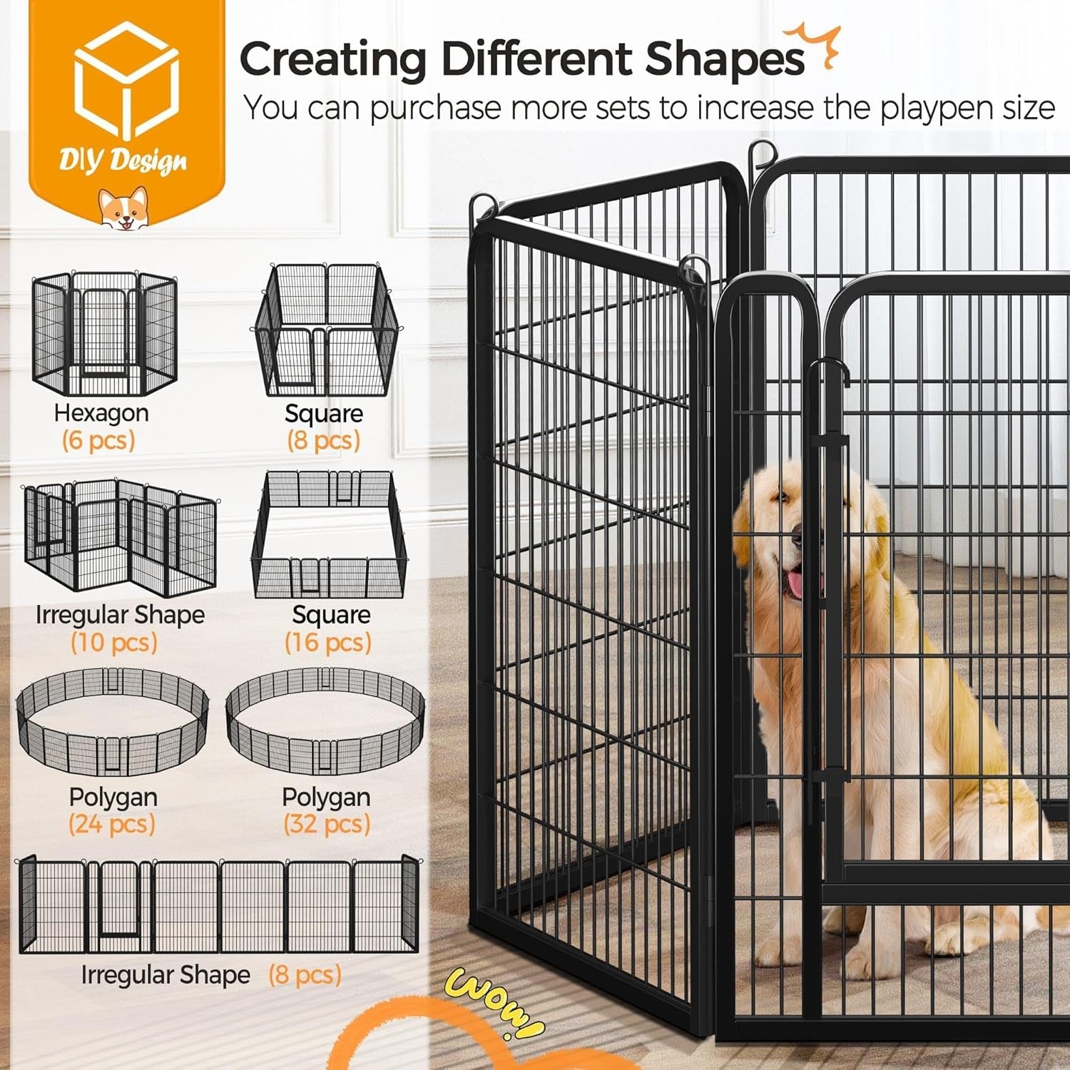 8 Panels Dog Playpen, Metal 40&quot; Dog Fence with Easy-Carry Straps&amp;Stakes Storage Bag for RV Camping Dog Pen Play Pen for Small/Medium/Large Dogs