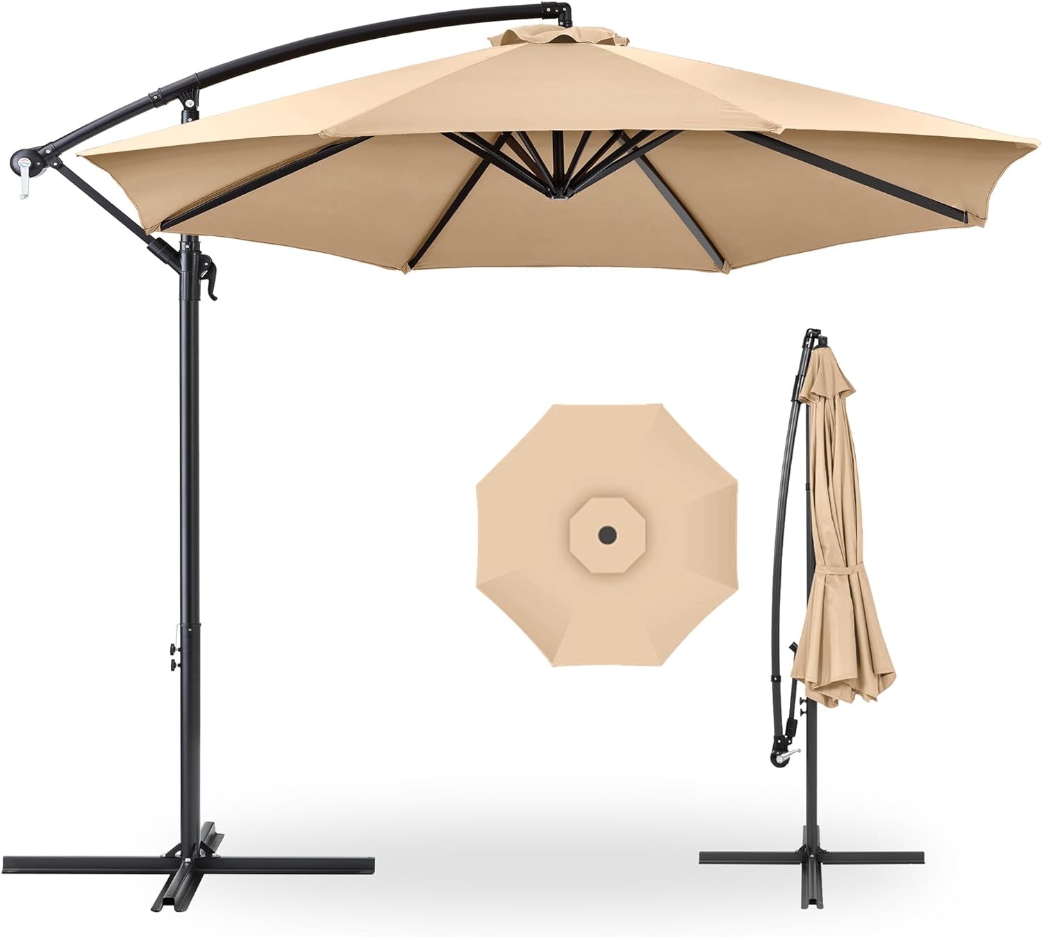 10Ft Offset Hanging Market Patio Umbrella W/Easy Tilt Adjustment, Polyester Shade, 8 Ribs for Backyard, Poolside, Lawn and Garden