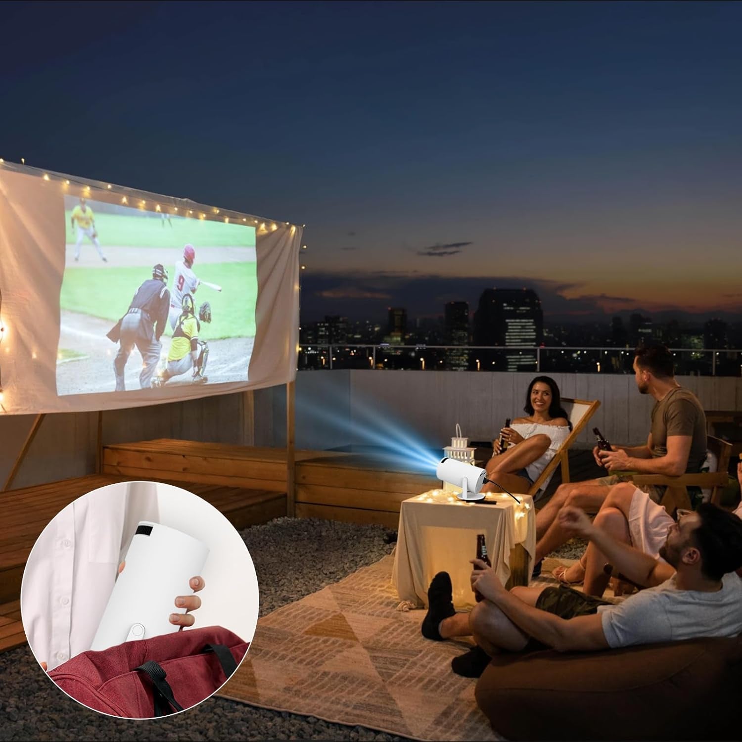 Mini Projector with WIFI 6 and Bluetooth, 4K 1080P Support Portable Projector 180° Rotatable 130&