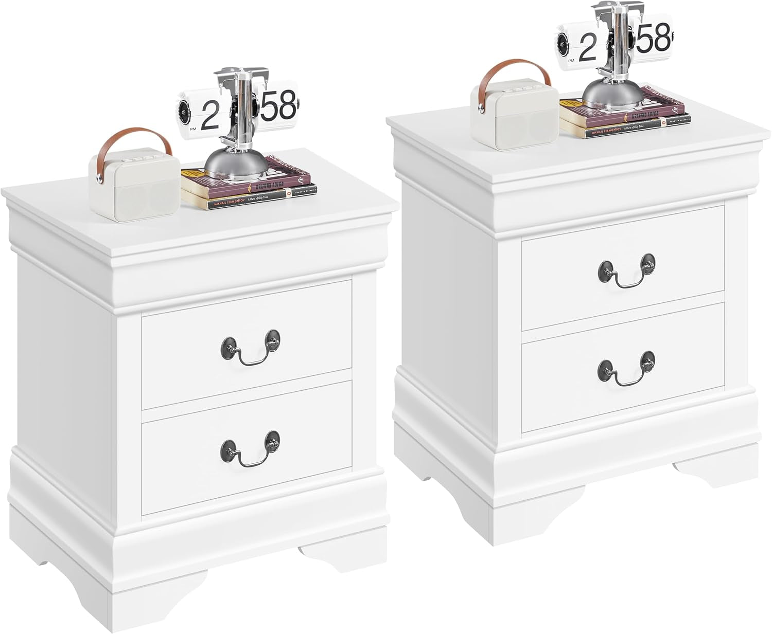 Fully-Assembled Nightstands Set of 2, 2-Drawer Nightstands Large Classic Bedside Tables with Storage, Wooden Painted Storage Cabinet for Bedroom, 21.5″L×16″W×24.5″H, Rustic Gray