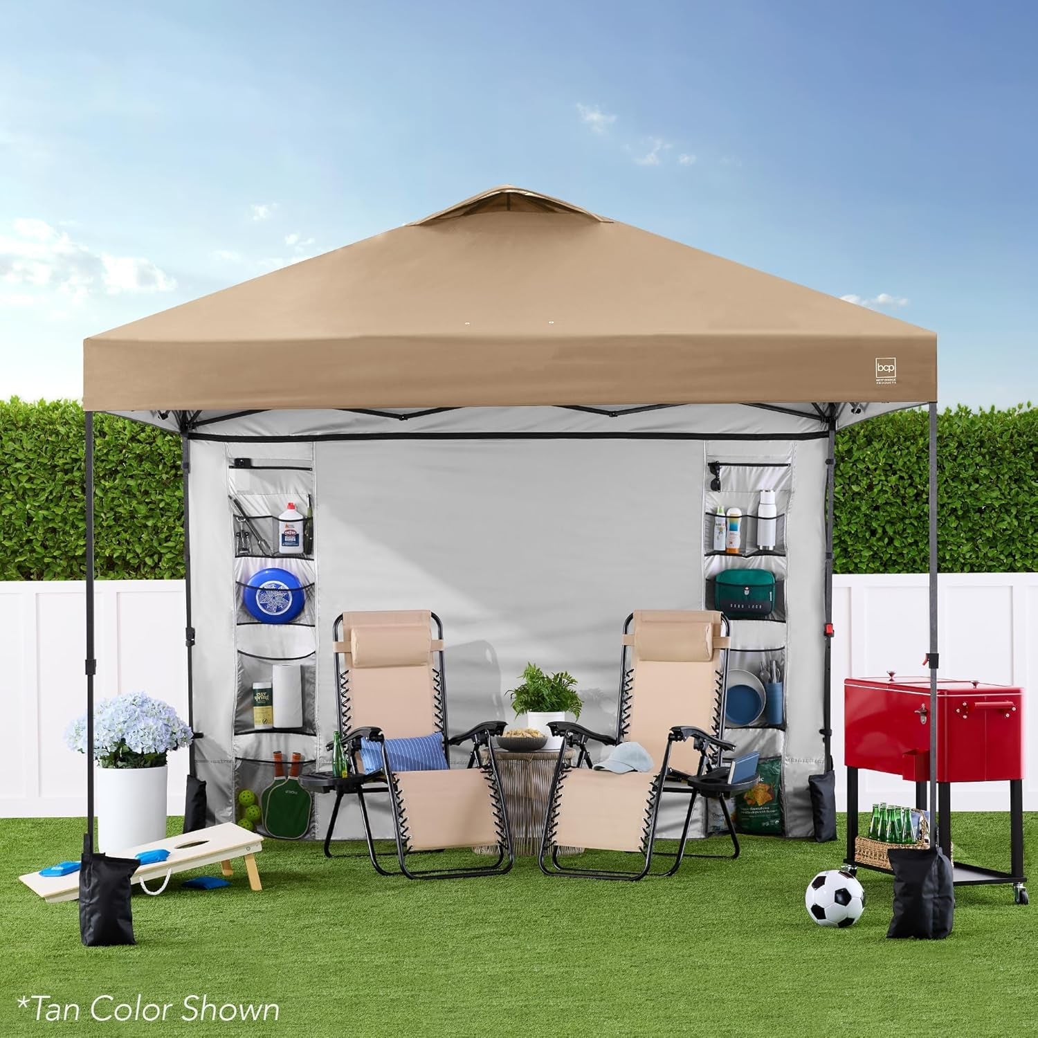 10X10Ft Easy Pop up Canopy W/Side Wall, 10 Pockets, Portable Carrying Case, 1-Button Setup, 4 Weight Bags - Dark Green