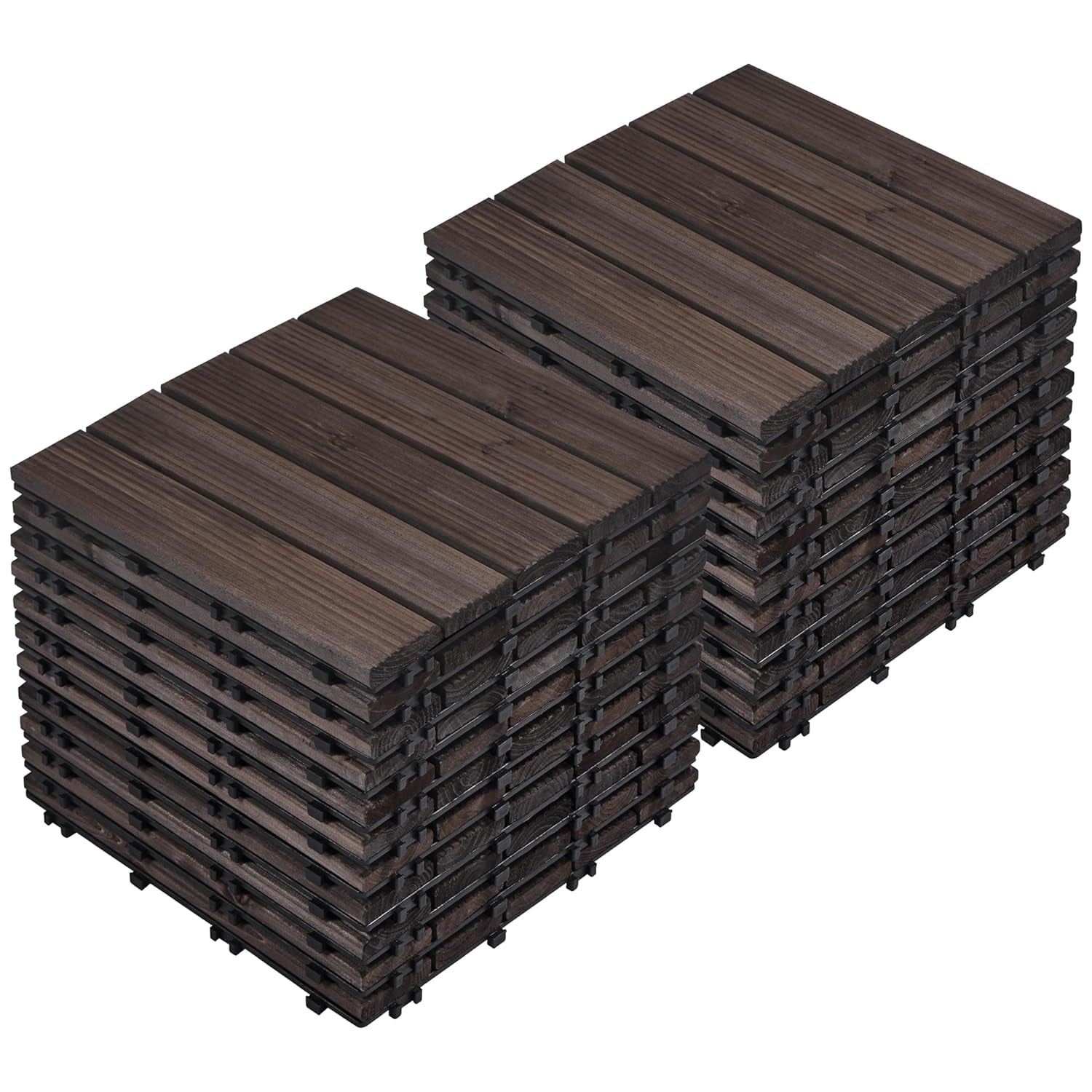 11Pcs Patio Deck Tiles 12 X 12In Interlocking Wood Floor Tiles Indoor &amp; Outdoor for Patio Garden Deck Poolside Tiles, Black