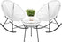 3-Piece Outdoor Acapulco All-Weather Woven Rope Patio Conversation Bistro Set W/Glass Top Table and 2 Rocking Chairs - White