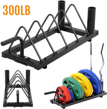 Horizontal Barbell Bumper Plate Rack Holder Olympic Bar Storage Rack with Handle and Wheels,Black