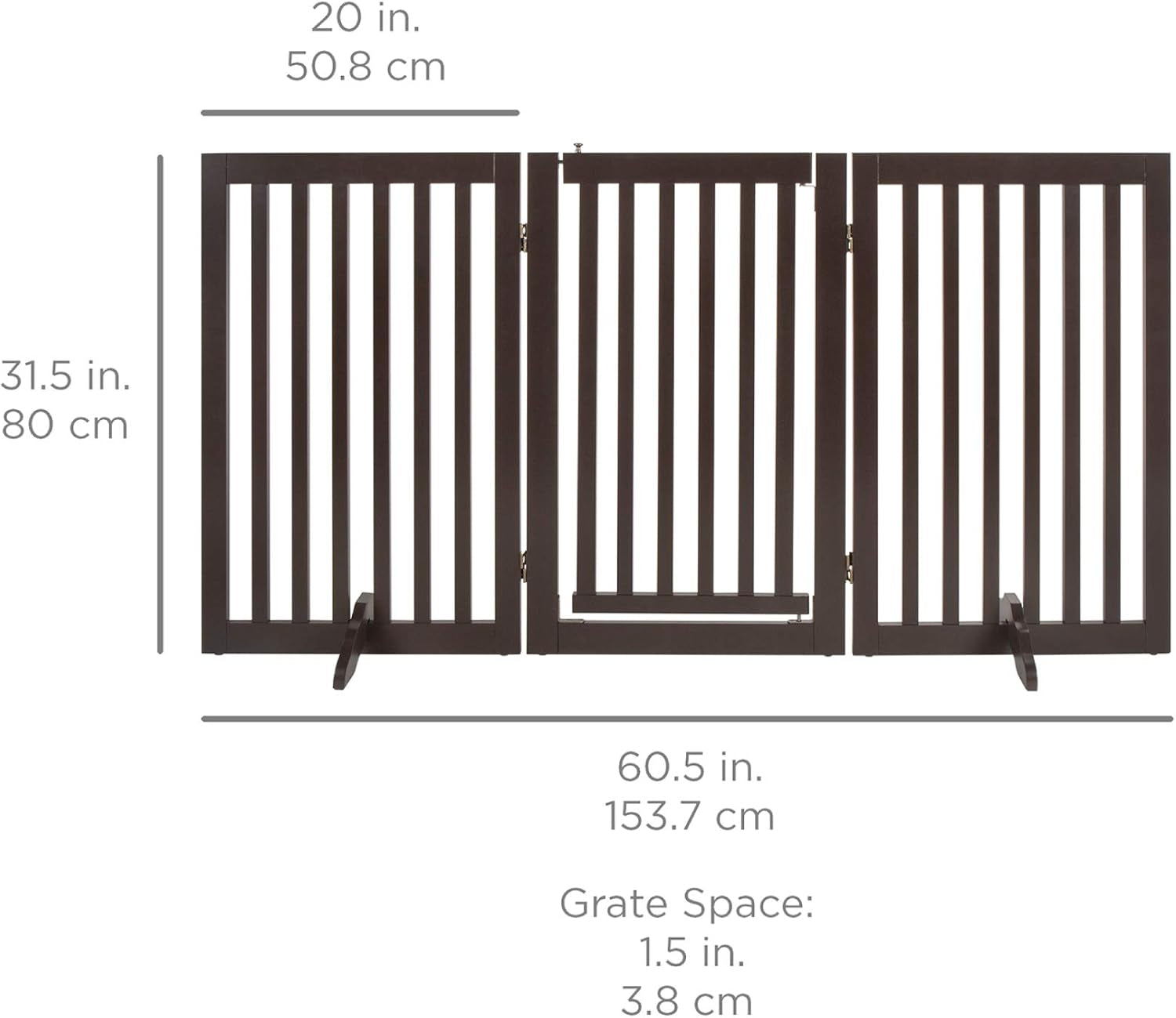 31.5In 3-Panel Freestanding Wooden Pet Gate W/Walk through Door, Adjustable Pen, Support Feet - Espresso