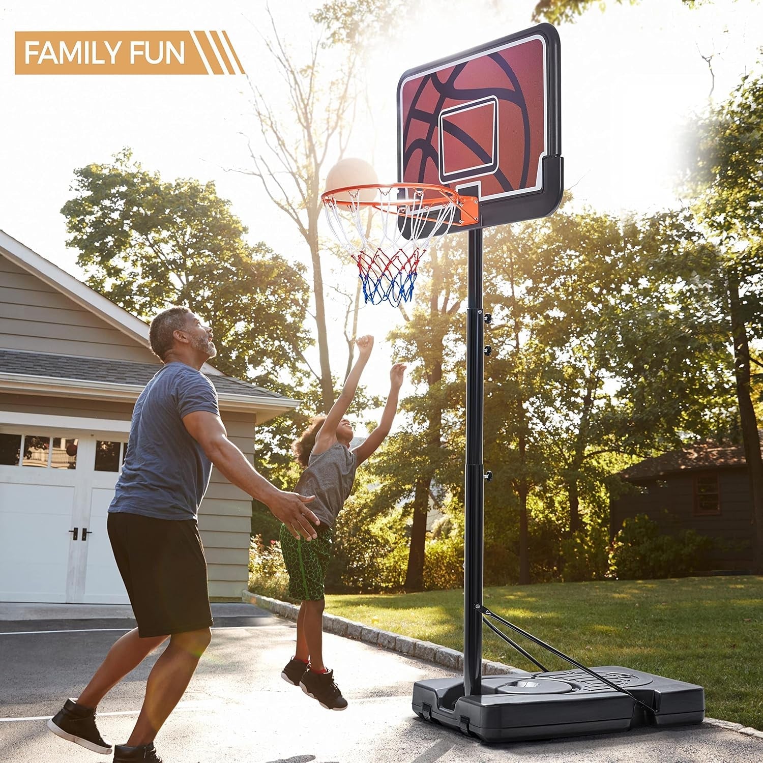 Basketball Hoop Outdoor Basketball Goal 9.6-12Ft Height Adjustable Portable Basketball Hoops with 44 Inch Backboard and 2 Wheels Black/Orange