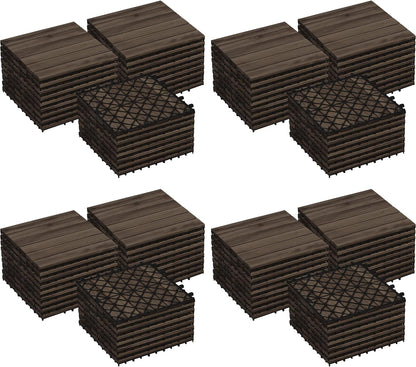 27PCS Acacia Wood Interlocking Flooring Tiles Waterproof Flooring for Outdoor &amp; Indoor Patio,Balcony,Garden,Poolside,12 × 12 In,Brown