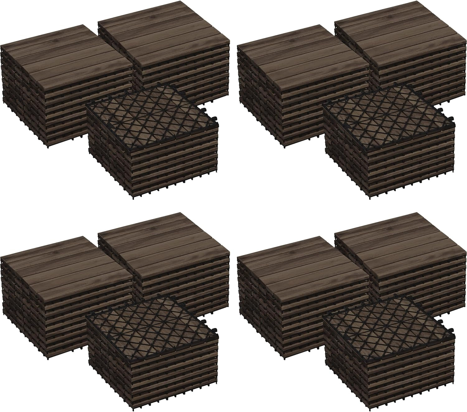 27PCS Acacia Wood Interlocking Flooring Tiles Waterproof Flooring for Outdoor &amp; Indoor Patio,Balcony,Garden,Poolside,12 × 12 In