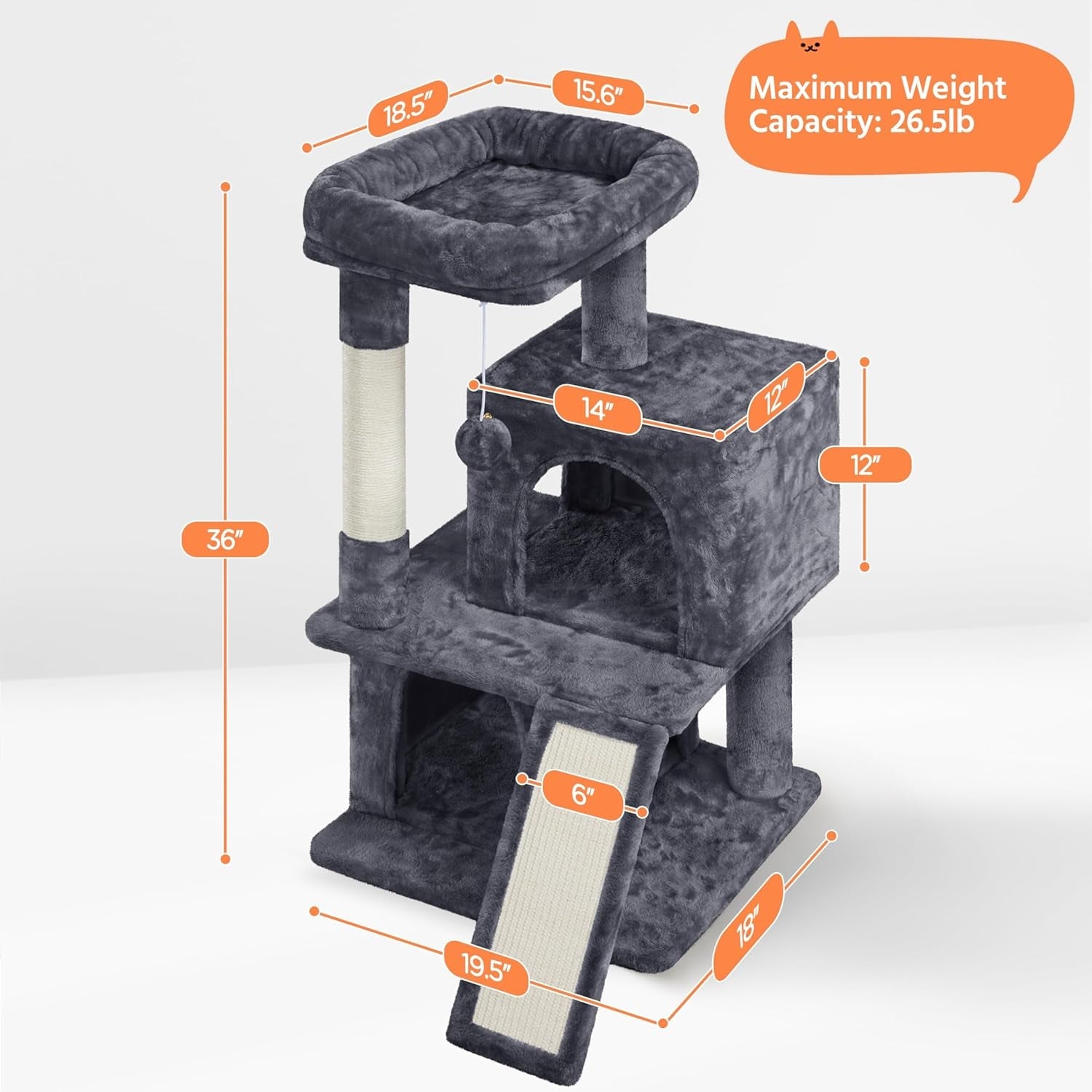 Cat Tree for Indoor Cats, 36In Cat Tower Cat Condo W/Extra Large Perch, Scratching Posts, Scratching Board, Dangling Ball, Cat Play Tower for Cats and Kittens