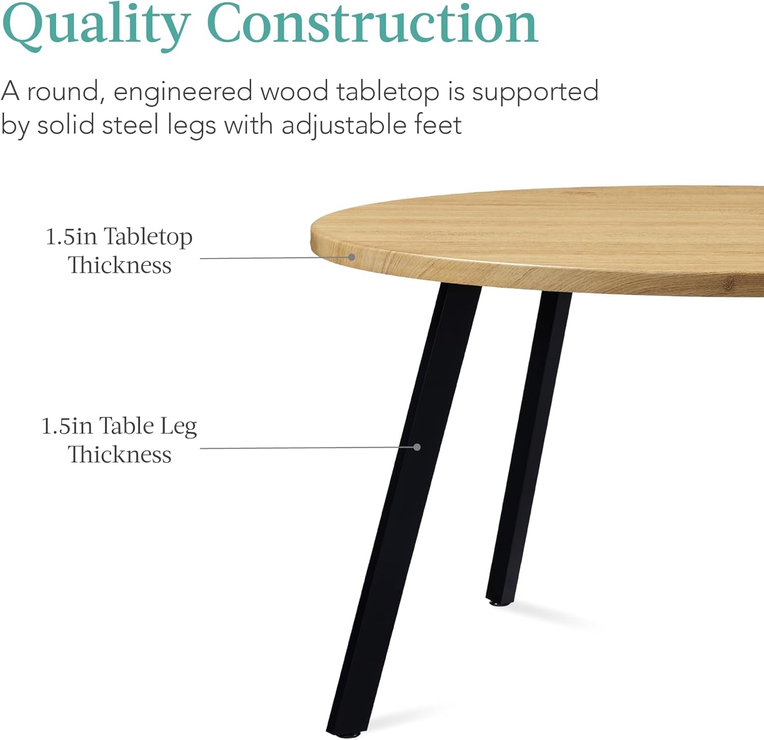 round Dining Table W/Steel Legs - Natural