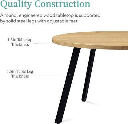 round Dining Table W/Steel Legs - Natural