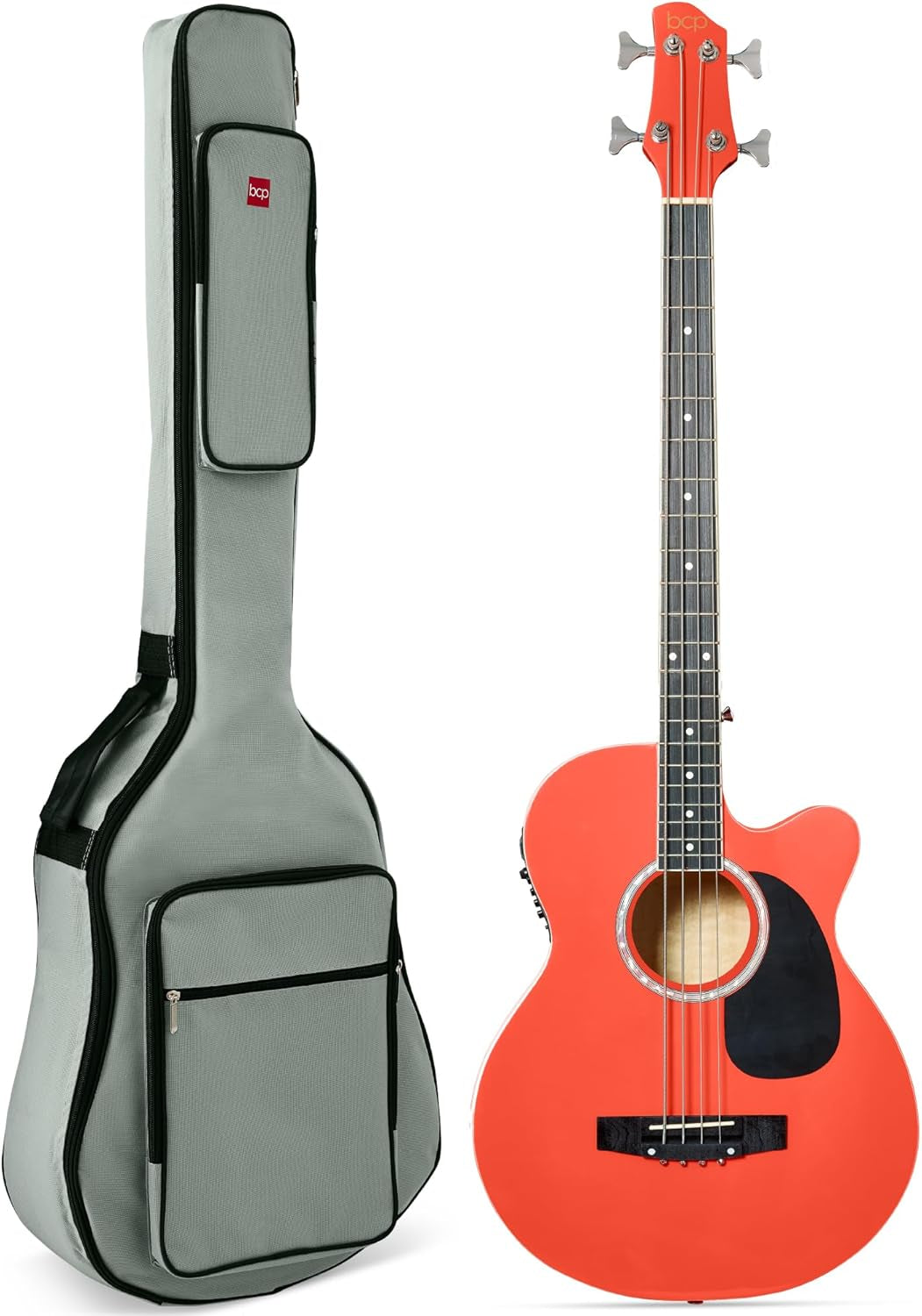 Acoustic Electric Bass Guitar, Full Size 4 String, Fretted Bass Guitar W/Padded Gig Bag - Black