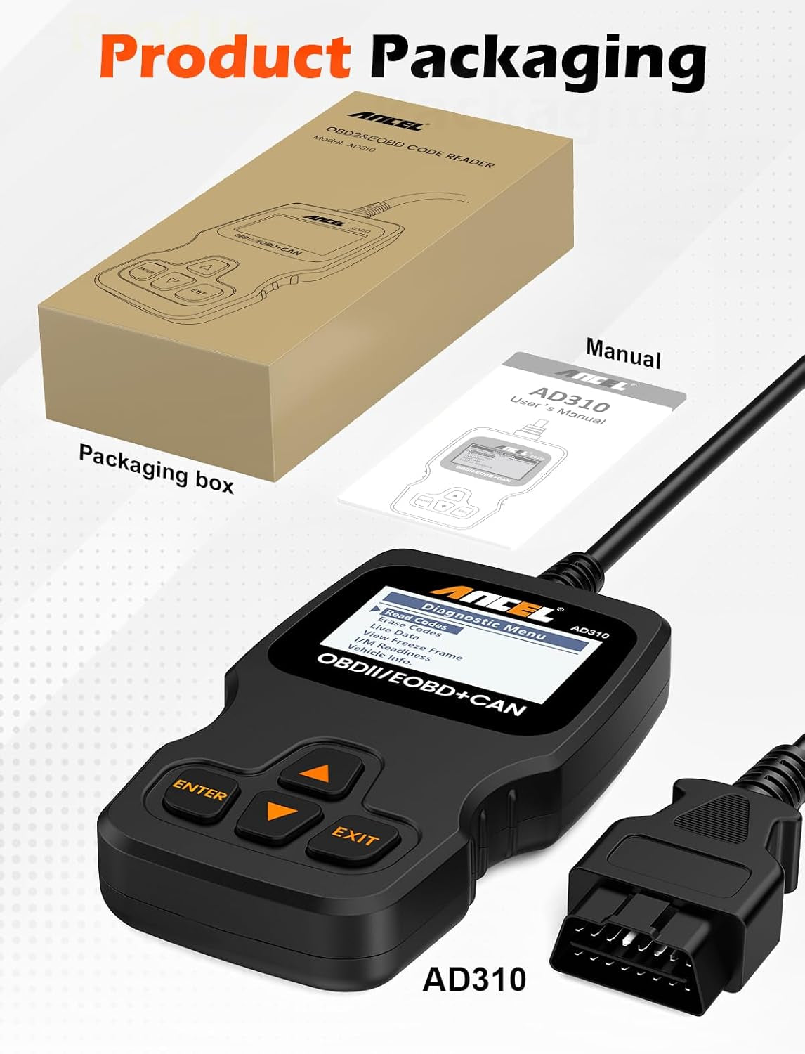 AD310 Classic Enhanced Universal OBD II Scanner Car Engine Fault Code Reader CAN Diagnostic Scan Tool, Read and Clear Error Codes for 1996 or Newer OBD2 Protocol Vehicle (Black)