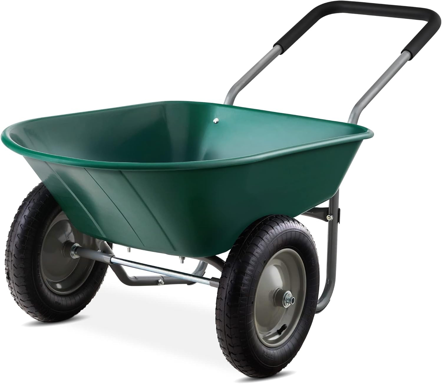 Dual-Wheel Home Utility Yard Wheelbarrow Garden Cart W/Built-In Stand for Lawn, Gardening, Construction - Green