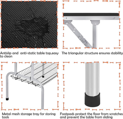 45-Inch Large Heavy Duty Pet Dog Grooming Table W/Adjustable Overhead Arm, Clamps, Two Grooming Noose, Tray