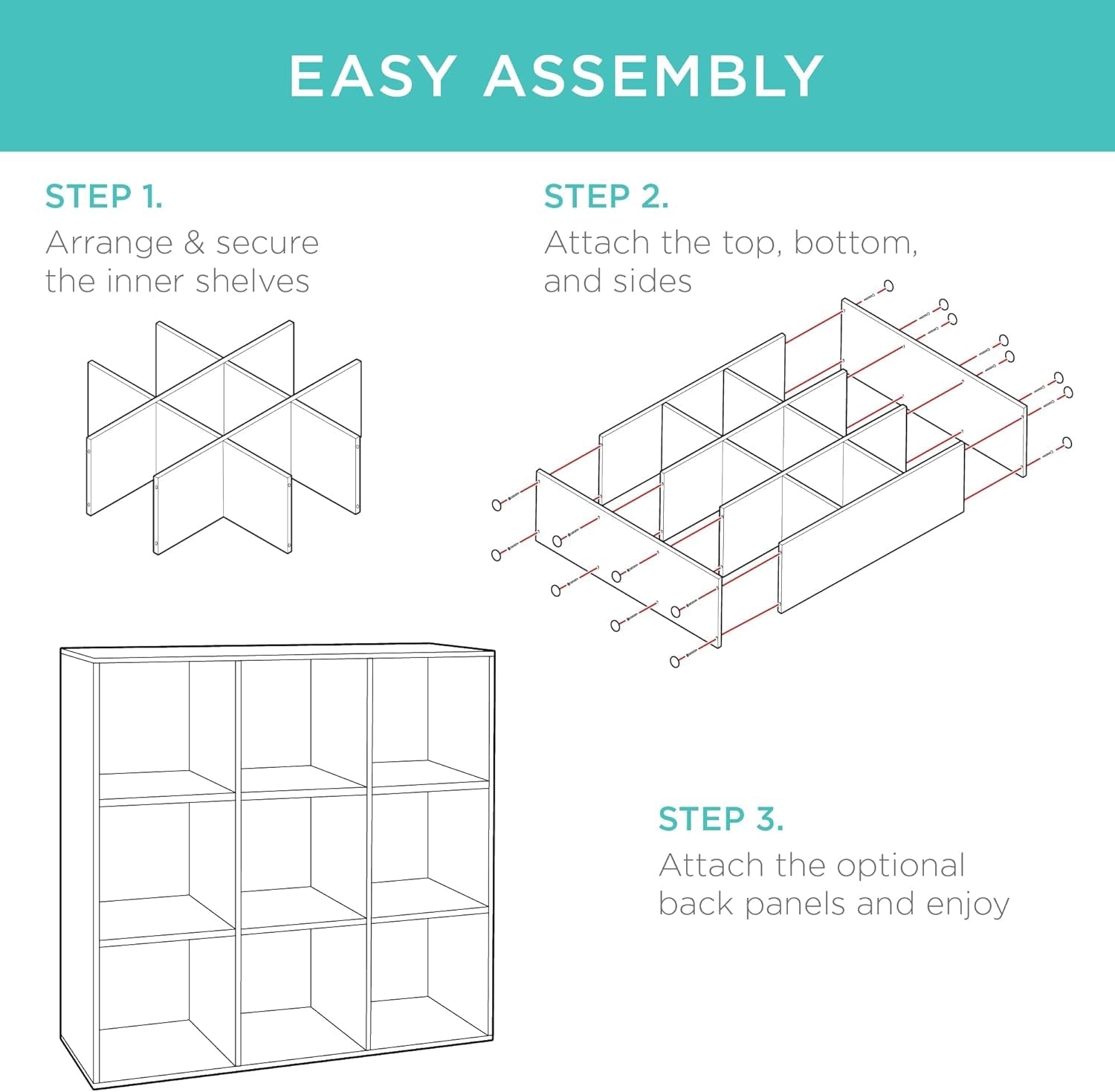 9-Cube Storage Organizer, 13.5In Shelf Opening, Bookcase, Display Shelf, Customizable W/ 3 Removable Back Panels – Walnut