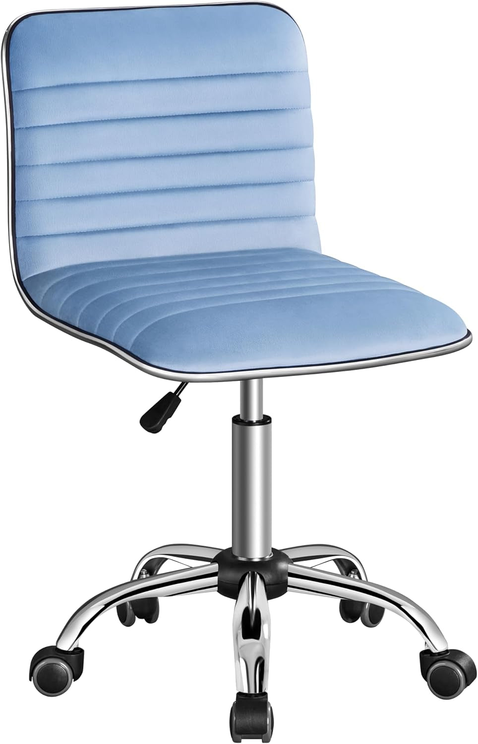 Adjustable Task Chair PU Leather Low Back Ribbed Armless Swivel White Desk Chair Office Chair Wheels