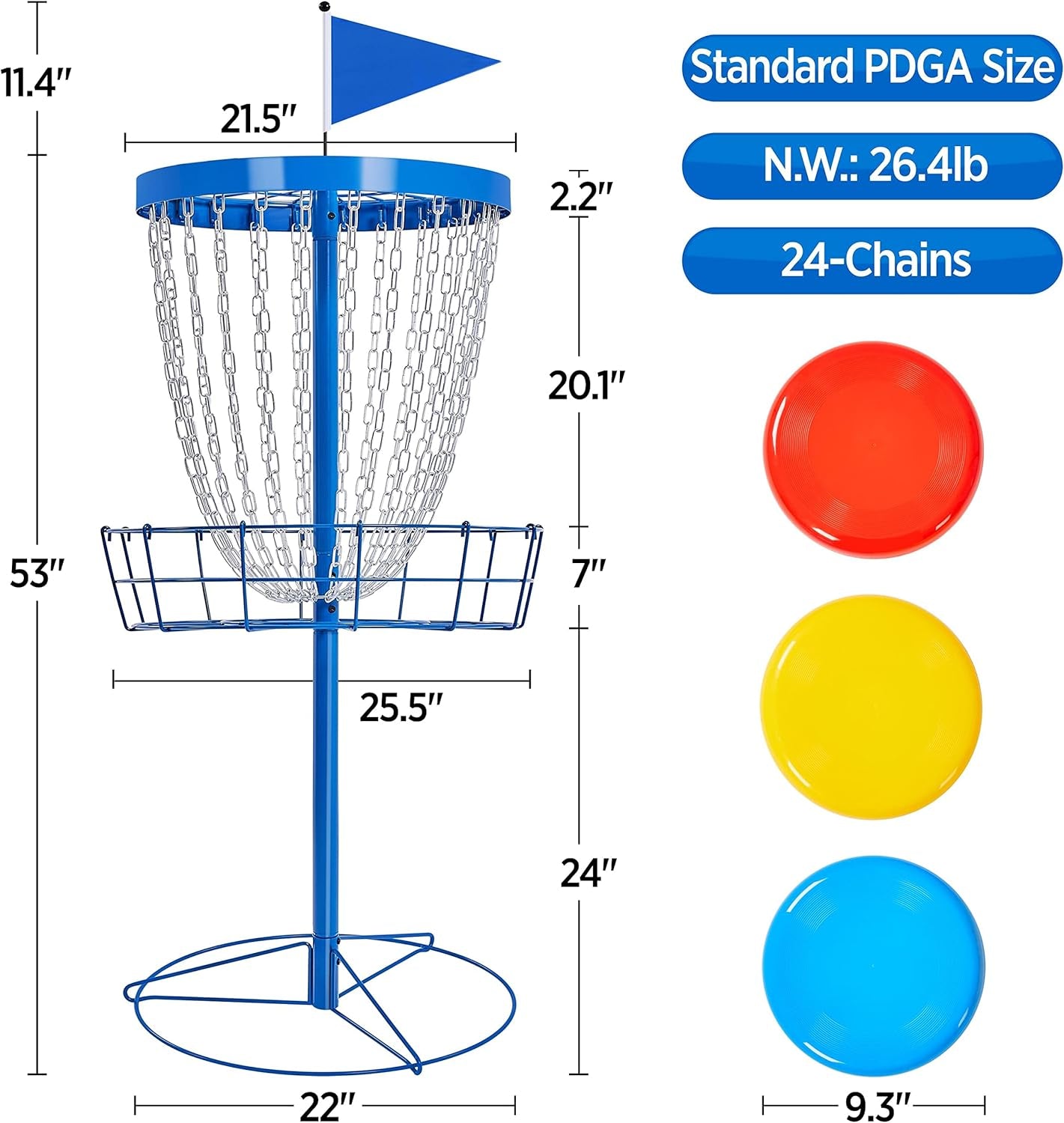 Portable Disc Golf Basket Target Disc Sports 12-Chain Practice Disc Golf Target Steel Hole Disc Golf Goals Catcher Indoor &amp; Outdoor, Blue/Red/Orange/Black