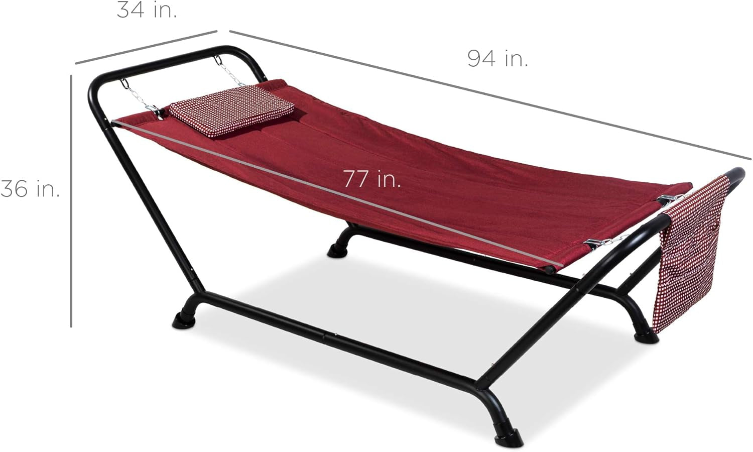 Outdoor Hammock Bed with Stand for Patio, Backyard, Garden, Poolside W/Weather-Resistant Polyester, 500LB Weight Capacity, Pillow, Storage Pockets - Red