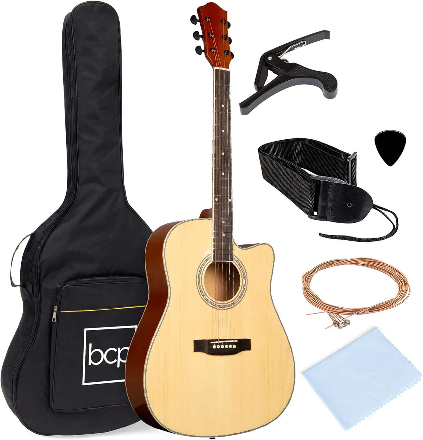 41In Beginner Acoustic Guitar Full Size All Wood Cutaway Guitar Starter Set