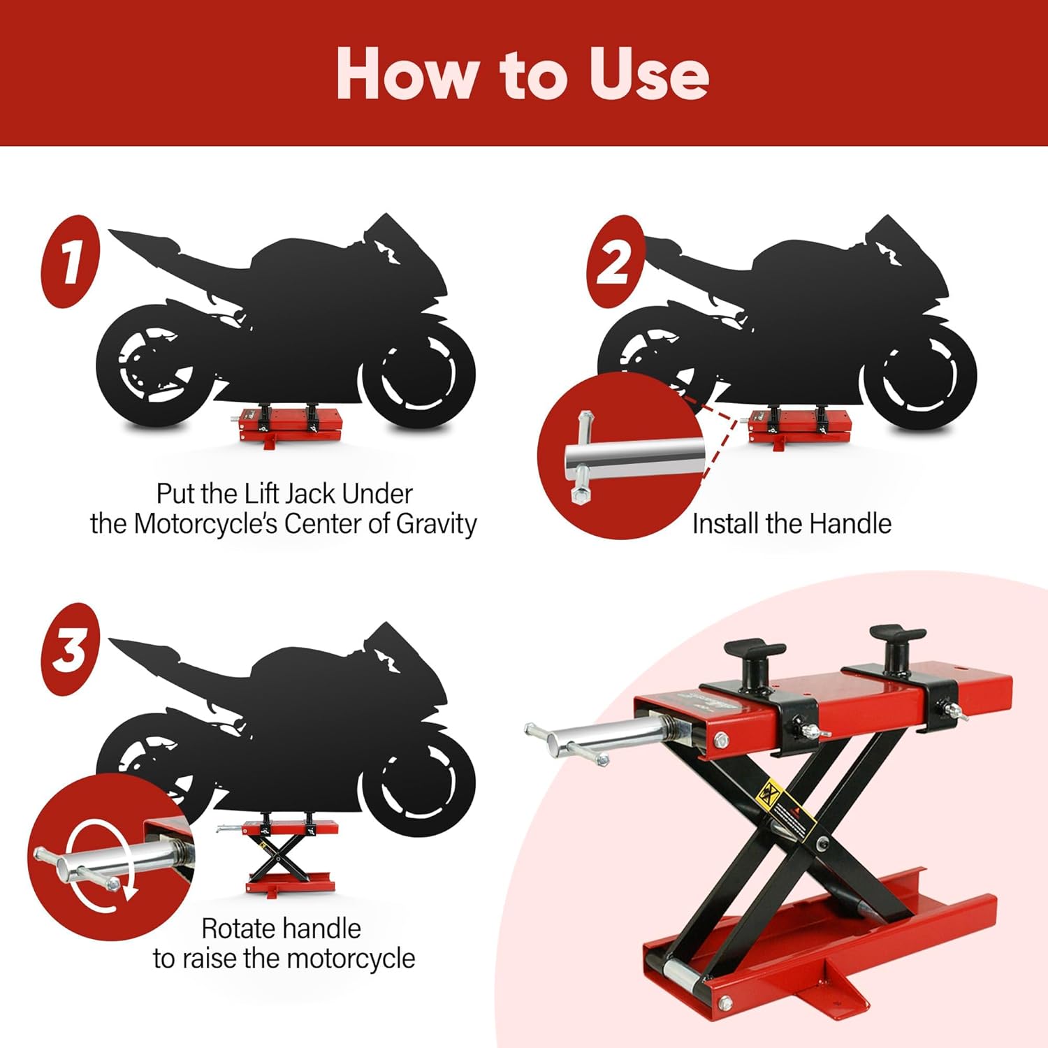 1100 LBS Capacity Steel Motorcycle Center Scissor Lift Jack with Saddle &amp; Safety Pin