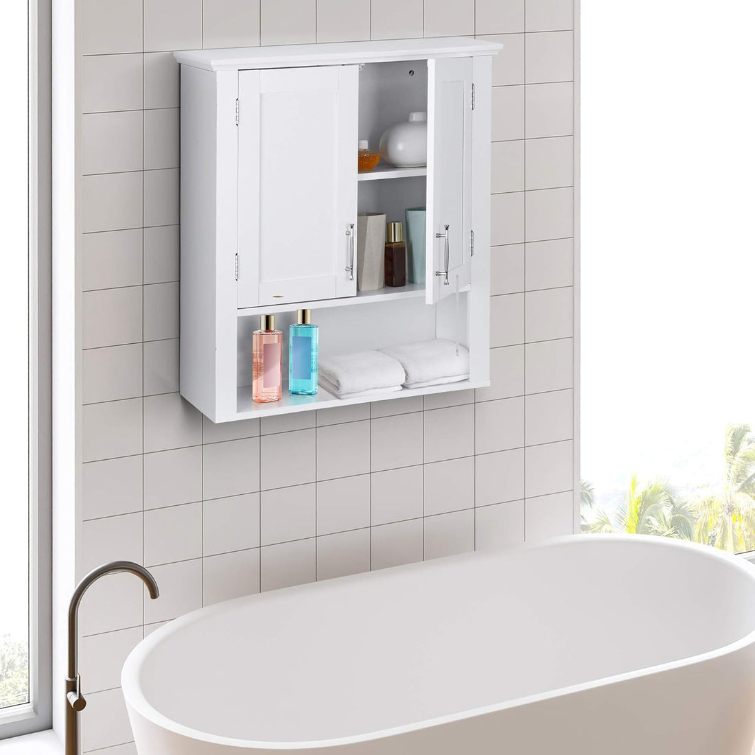 Over The Toilet Hanging Bathroom Wall Cabinet with Doors