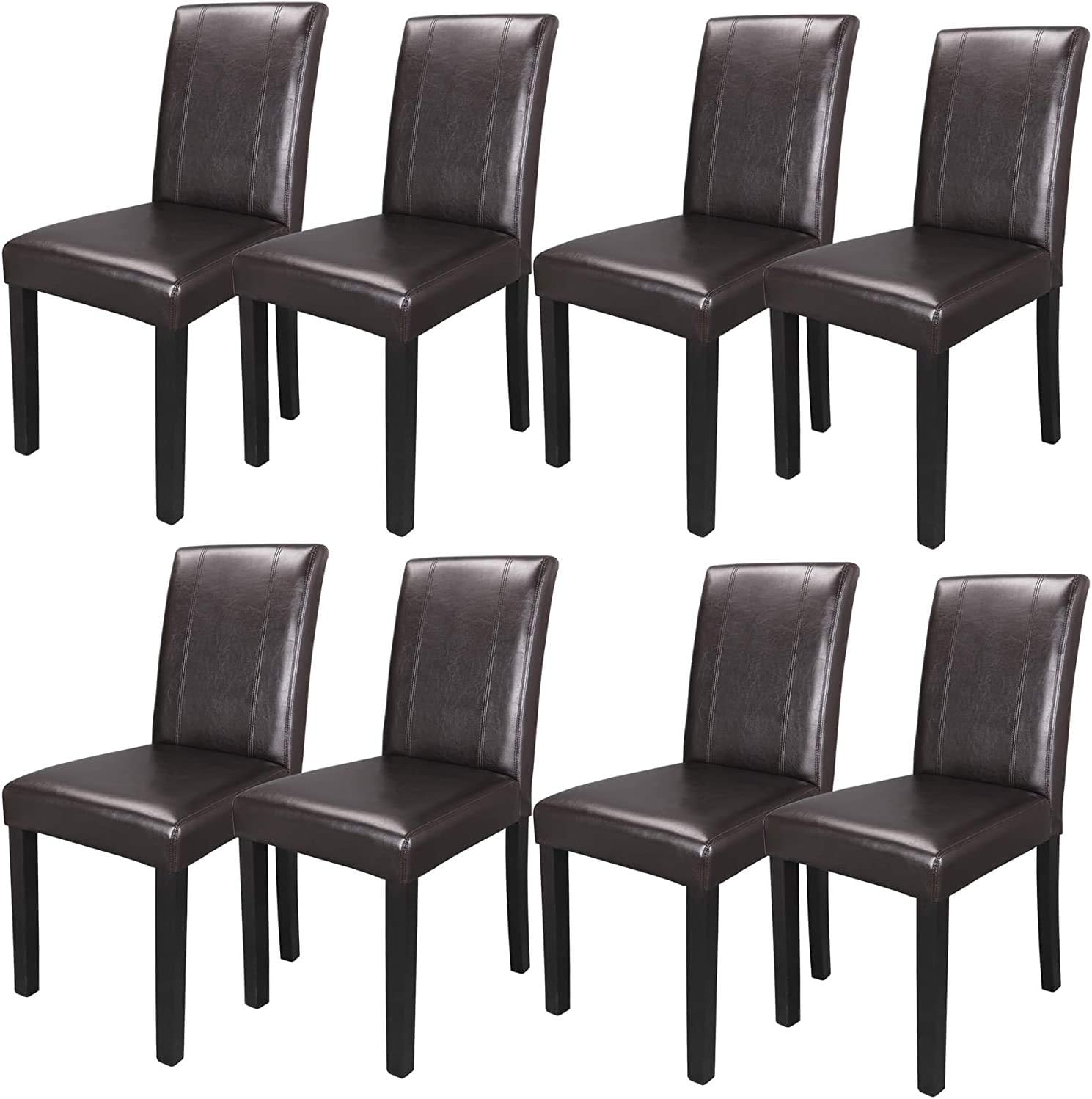 Set of 2/4/6/8 PU Leather Modern Armless Dining Chairs with Solid Wood Legs for Kitchen or Living Room