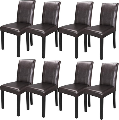 Set of 2/4/6/8 PU Leather Modern Armless Dining Chairs with Solid Wood Legs for Kitchen or Living Room