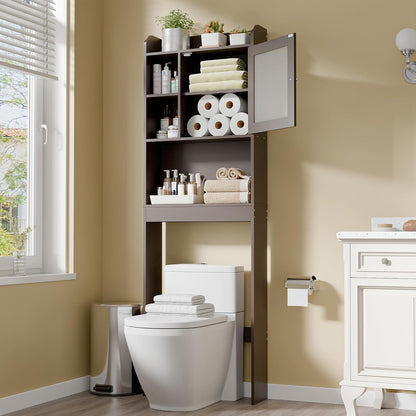 Freestanding Over The Toilet Storage Cabinet with Adjustable Shelf and Double Doors