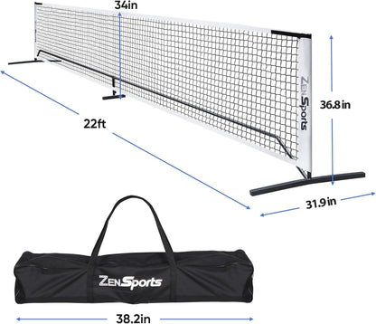 Portable Pickleball Net Set System with Metal Frame and 22FT Regulation Size Pickball Net with Carry Bag