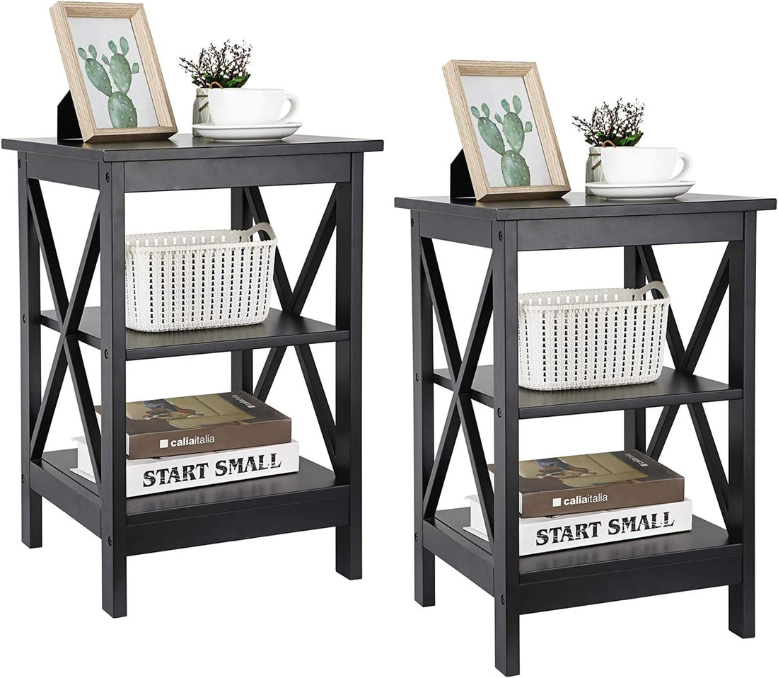 Set of 2 Nightstands with 3-Tier Storage Shelves - Sofa Side End Tables