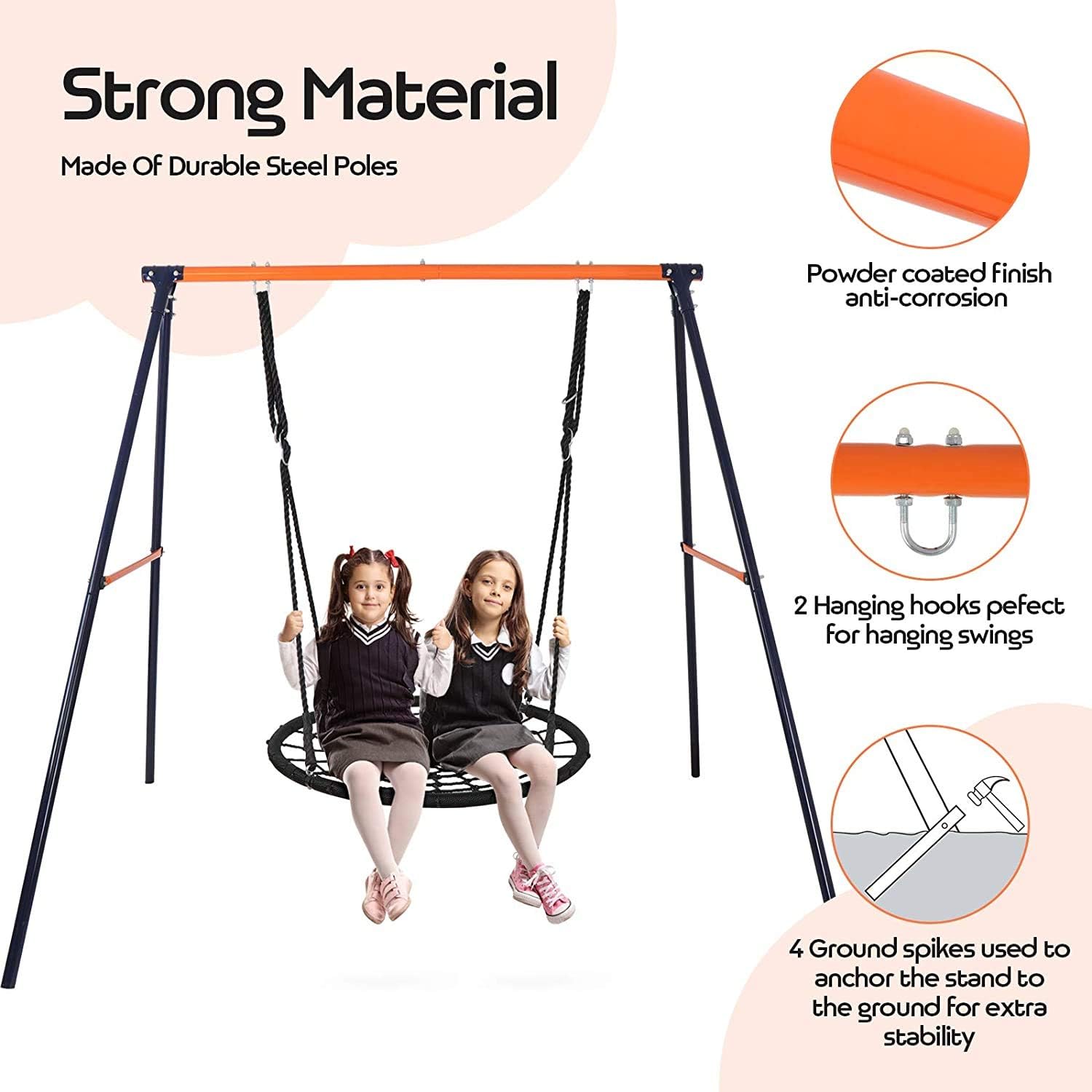 48 Inch Web Tree Swing with Heavy Duty Metal Frame for Kids &amp; Adults - 440 LBS Capacity