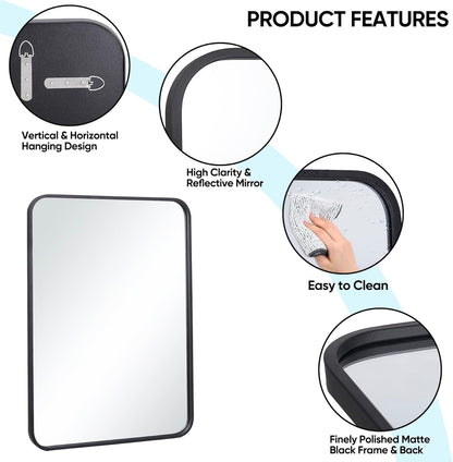 Black Metal Framed Rectangle Wall Mount Vanity Mirror