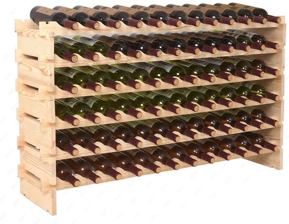 Stackable 6-Tier Wooden Wine Rack for 72 Bottles - Freestanding and Wobble-Free