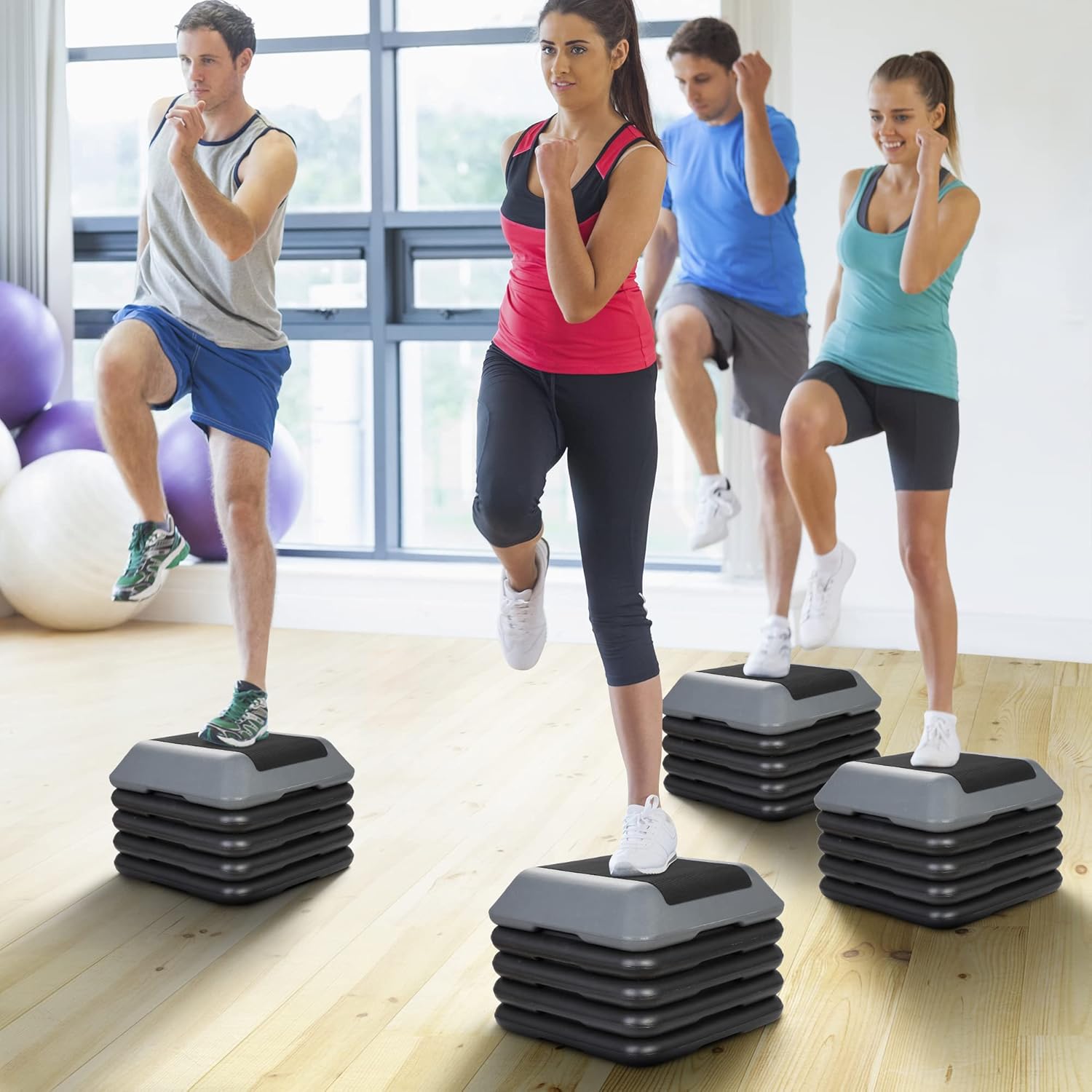 16&quot; x 16&quot; High Aerobic Step Aerobics Stepper Platform with 4 Risers