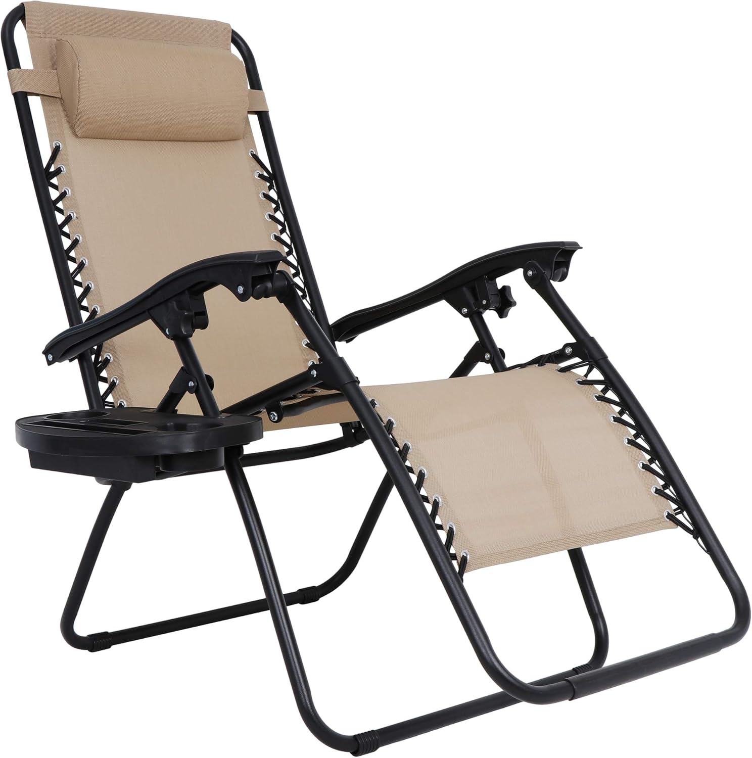 Set of 2 Adjustable Folding Recliners Lounge Chairs with Cup Holders and Headrest for Patio