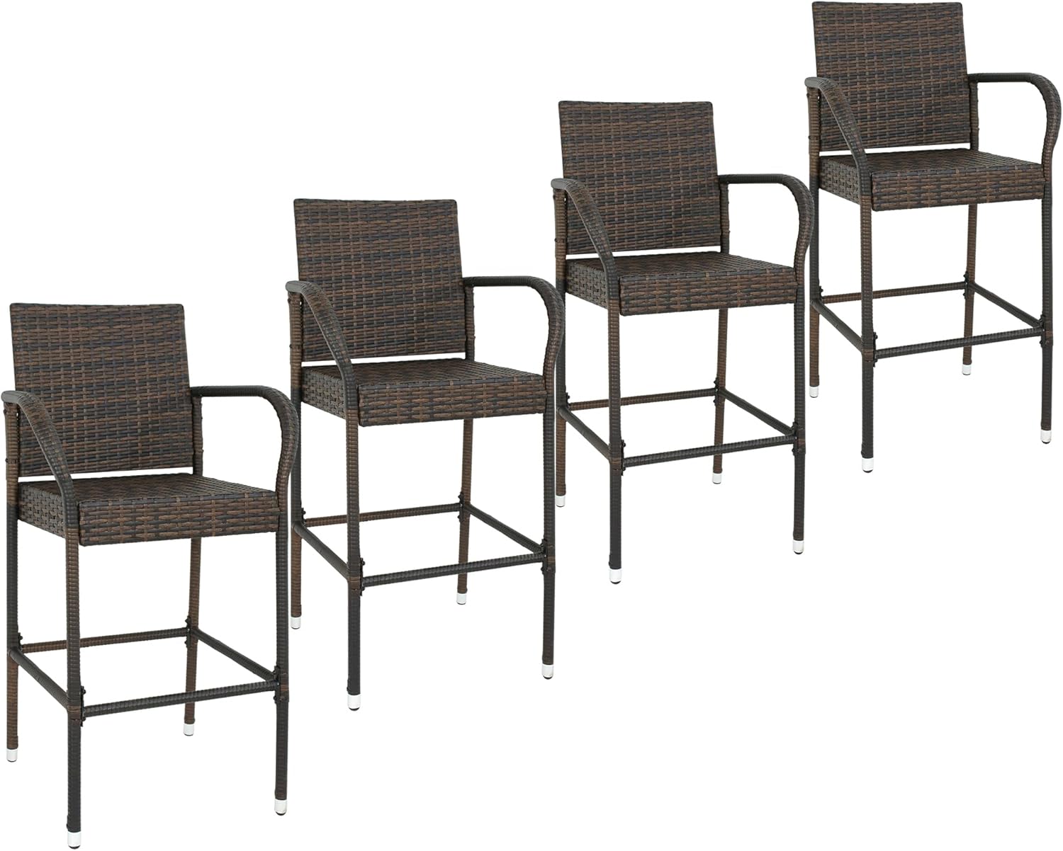 Set of 4 Wicker Barstool All Weather Dining Chairs with Armrest