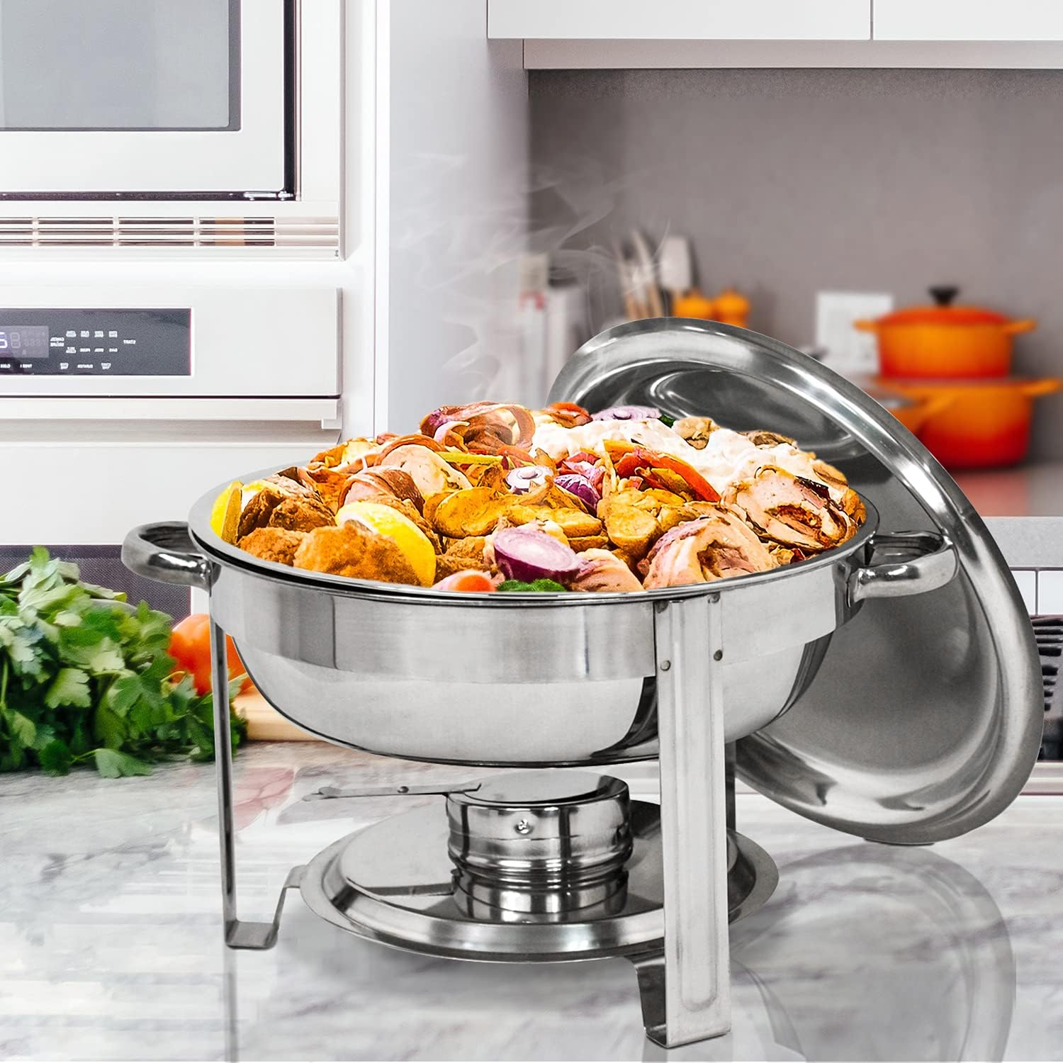 Multipack Round Chafing Dish Set 5 Quart Stainless Steel Buffet Warmers with Fuel Holders