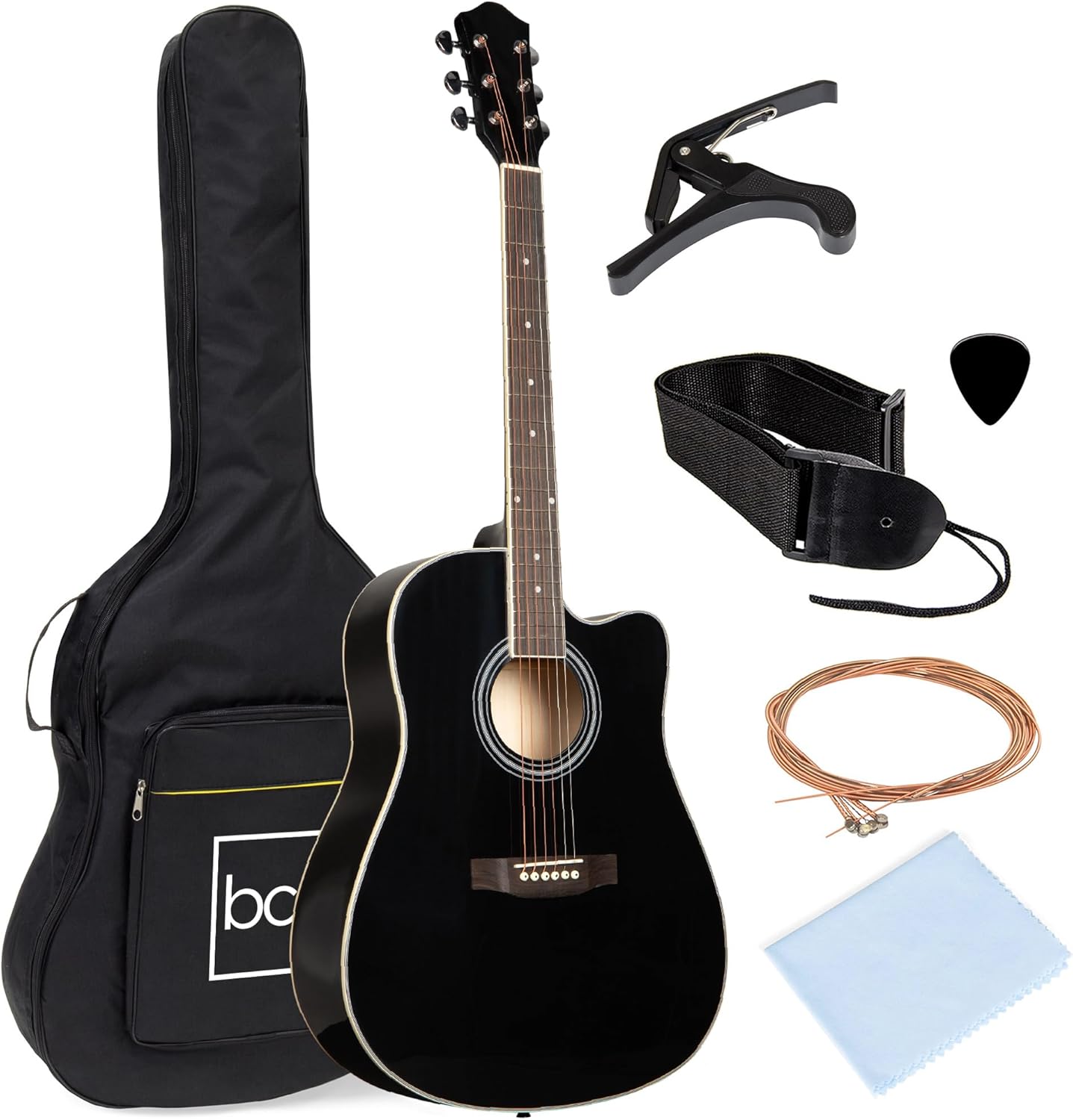 41In Beginner Acoustic Guitar Full Size All Wood Cutaway Guitar Starter Set